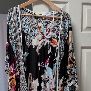 Nine West Black Multicolor Floral Tunic